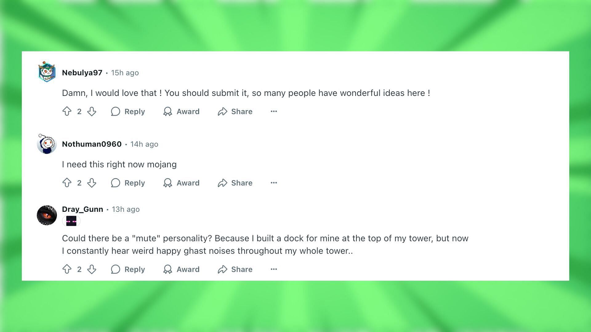 Redditors react to the idea of the happy ghast having different expressions (Image via Reddit)